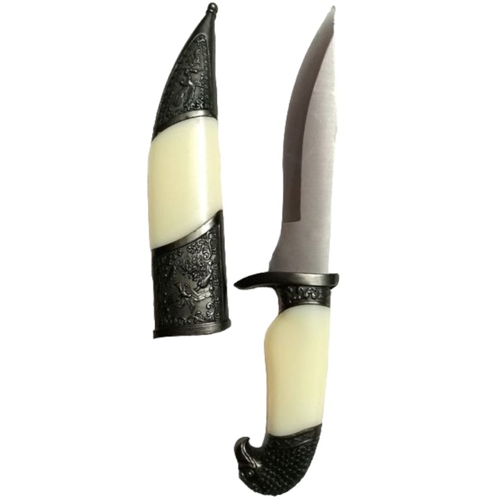 Pumnal Medieval Decorativ, cu Teaca, Inox, Cutie Inclusa, 27 cm