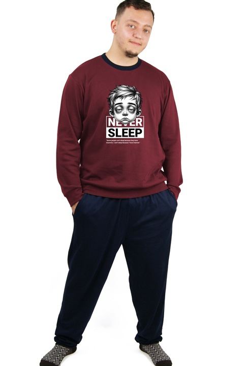 Pijama pentru barbati personalizat never sleep Verde, Rosu