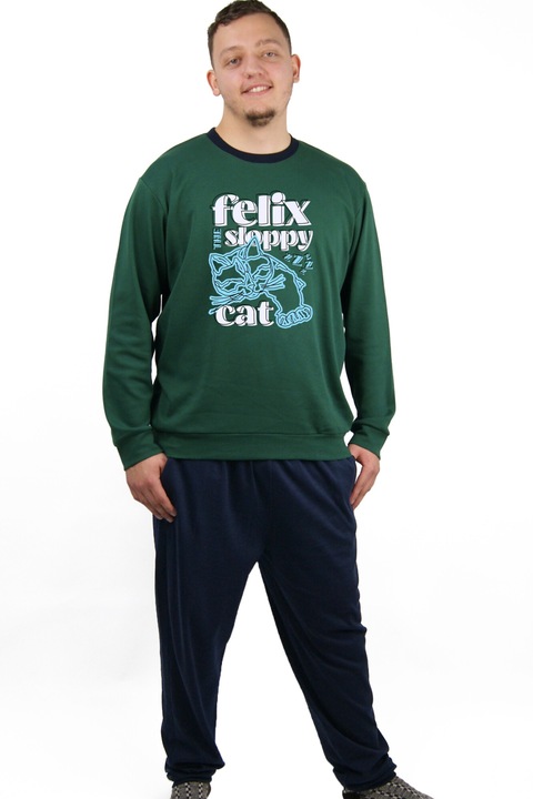 Ferfi pizsama hanyag macska mintaval, Zöld