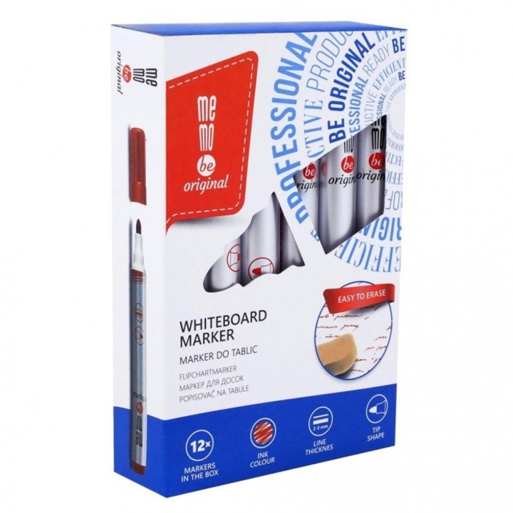 12 db-os táblajelölő készlet, MemoBe, kerek hegy 2-3mm, piros