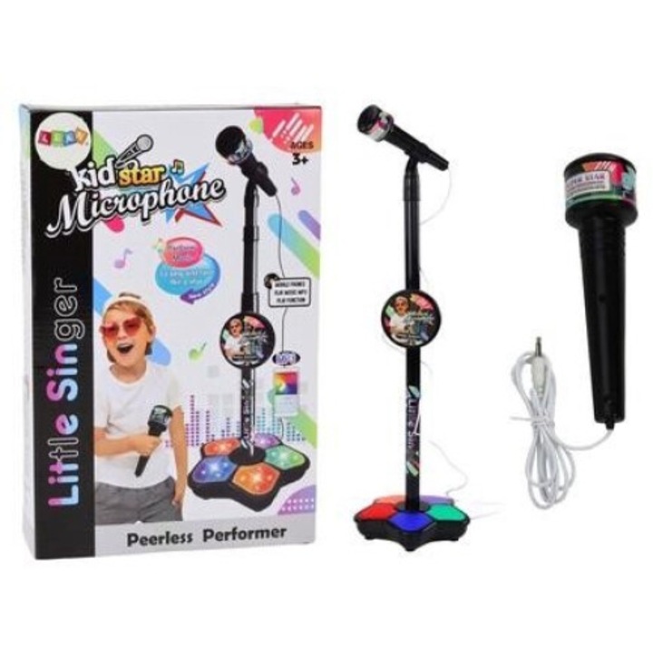 Mikrofon, állítható gyerekállvánnyal, LEANToys, fekete, 333x225 mm