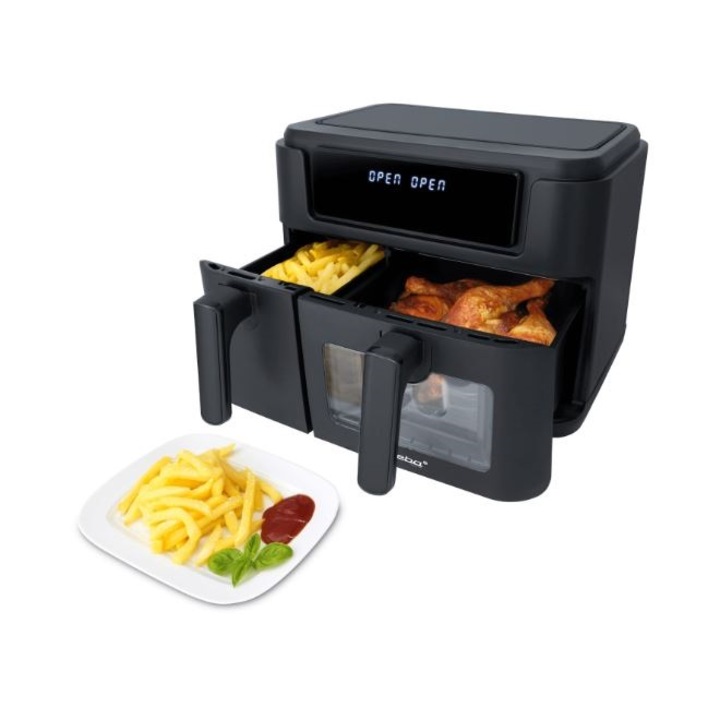 Friteuza cu aer cald Air Fryer Steba Germany, HF9501, capacitate 9.5 litri, 2 cosuri de gatit, 10 programe automate, timer 60 min, temperatura reglabila, protectie supraincalzire, 2400 W, negru