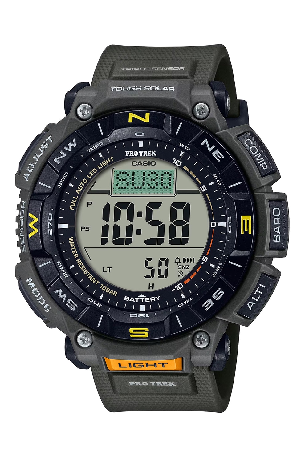 Casio, Ceas digital cu o curea din rasina, Negru, Verde militar - eMAG.ro