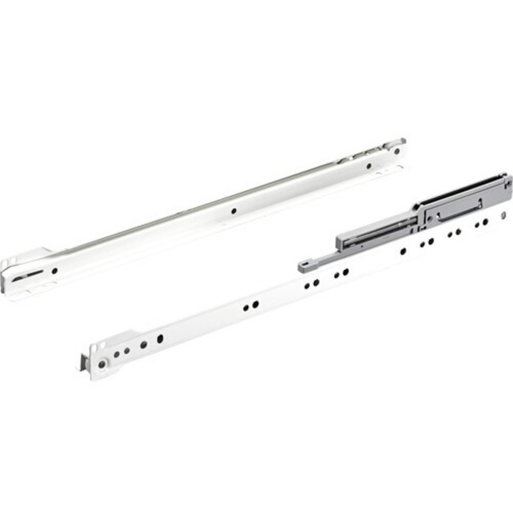 Glisiere Tip Sina Cu Bile Hettich 450mm, Max. 20kg, Cu Amortizor, Otel Vopsit Alb, 1 Pereche