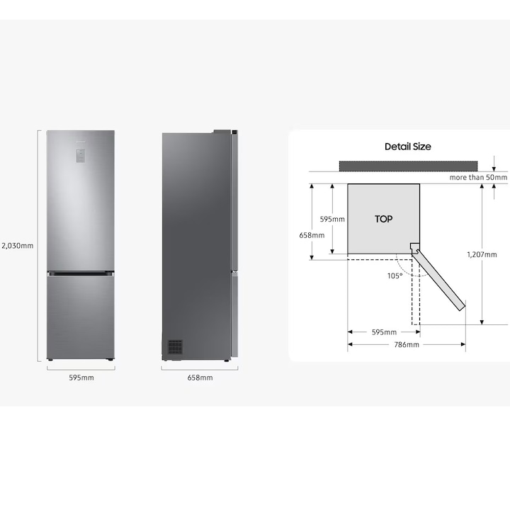 Combina frigorifica Samsung RB38C600CS9/EF, 390 l, Clasa C, Total No Frost, All-Around Cooling, Compresor Digital Inverter, WiFi, AI Energy, Smart Control, H 203 cm, Inox