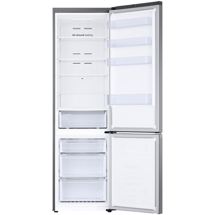 Combina frigorifica Samsung RB38C600CS9/EF, 390 l, Clasa C, Total No Frost, All-Around Cooling, Compresor Digital Inverter, WiFi, AI Energy, Smart Control, H 203 cm, Inox