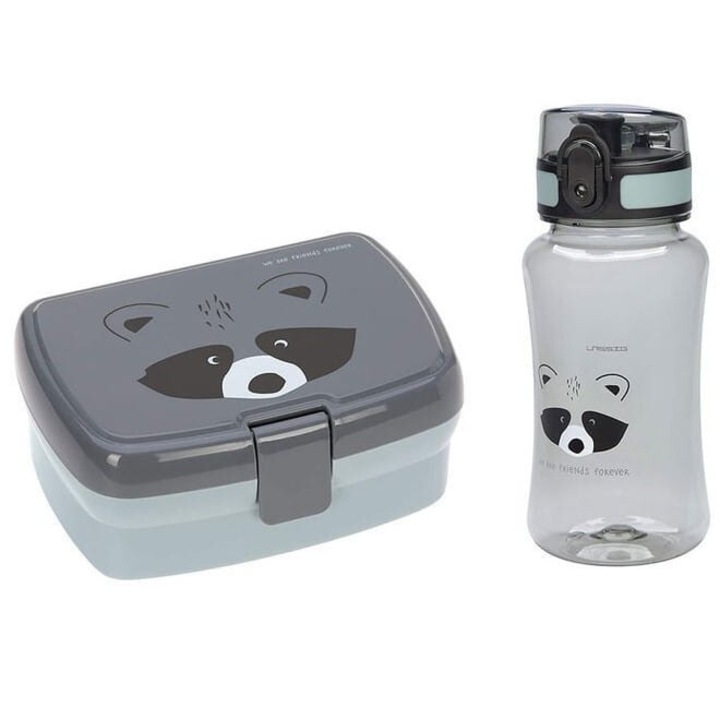 Set cutie de pranz si sticla Lassig, tritan, gri