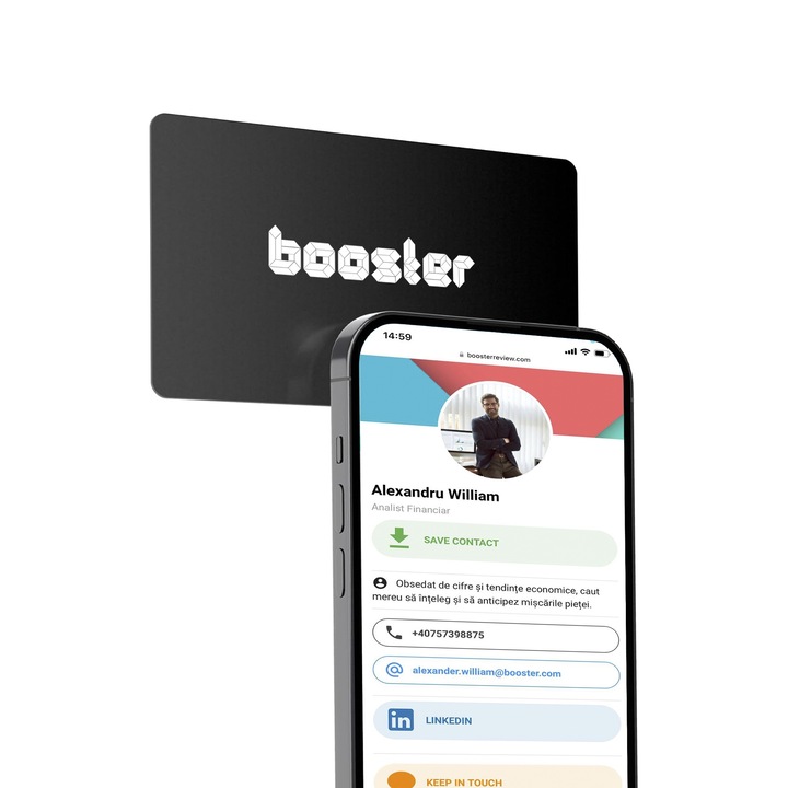 Booster digitális névjegykártya – NFC intelligens kártya – Tap to Share