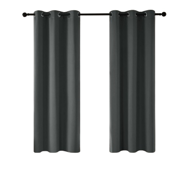 Perdele cu inele metalice, Deconovo, 140 x 175 cm, Opace, Blackout, pentru Intunecarea camerei, Protectie termica si lumina, perfect pentru ferestre dormitor/ living, Set 2 bucati, Gri inchis