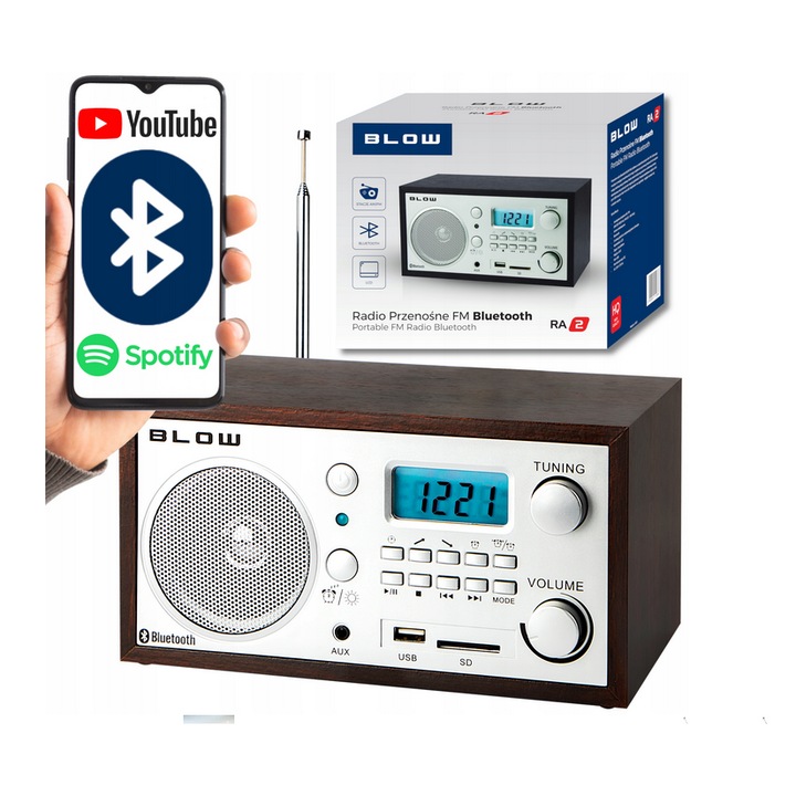 Radio portabil cu Bluetooth, Blow, 2,5 inch, USB, SD, 210x110x140mm