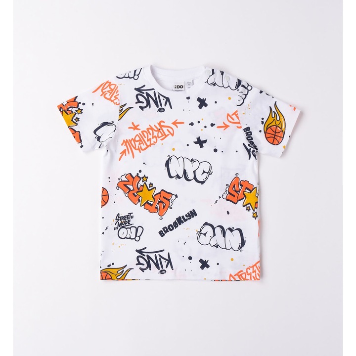 Nyomott póló fiúnak, I Do, 4.6206, Többszínű, Fehér/Narancssárga/Többszínű/Tengerészkék