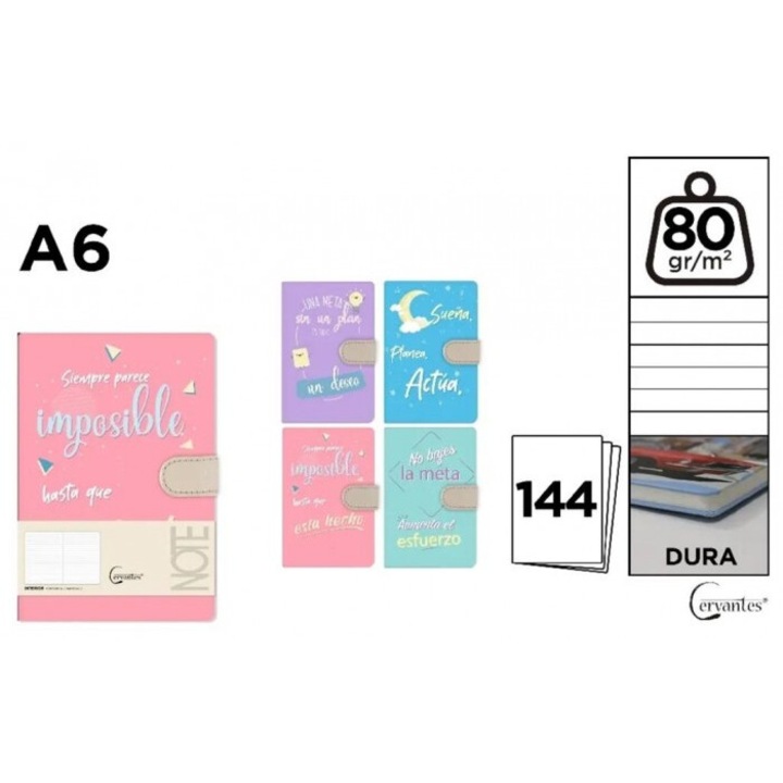 Caiet A6 Cervantes, 144 pagini, inchidere magnetica, 147x105 mm
