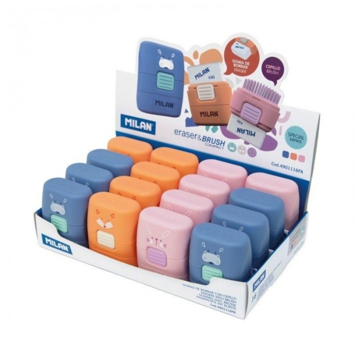 Set radiera Compact Funny Animals, MILAN, 3 culori, 4.9x3.7x2.2cm