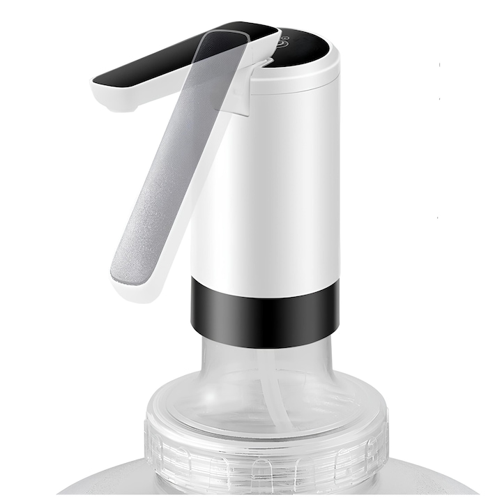 Dozator de apa electric, Compatibil Bidon 5L / 10L / 19 L, Buton On / Off, 18.9 L / Incarcare, Micro USB, Alb - Negru
