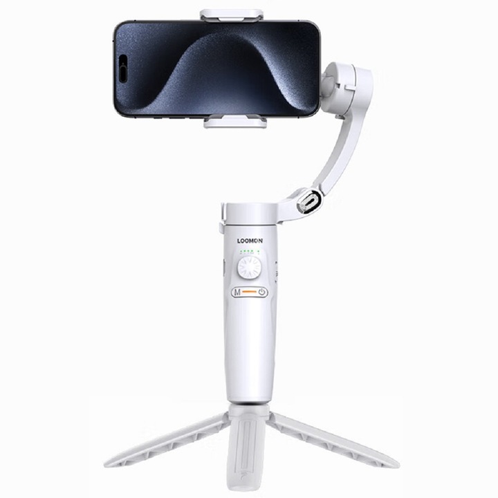 Система за стабилизиране на изображението, Gimbal, Loomon M2, С 3 оси, Поддръжка на стойка, Преносим, 5V, Бял