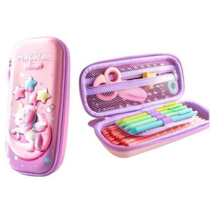 Penar fete Leantoys, 3D cu unicorn, fiolet, 23x10x5cm, neechipat