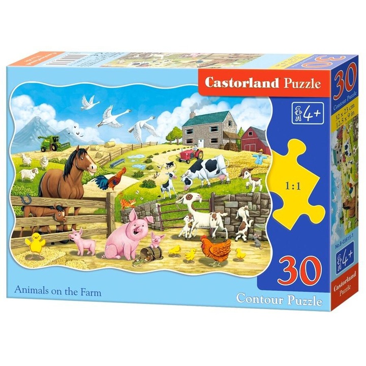 Puzzle Copii, Castorland, Animals on the Farm, 30 Piese, Margini Rotunjite, 4+ ani