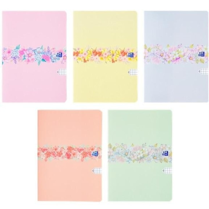 5 db Oxford Floral Notebook készlet, B5, 96 kockás lap, puha tapintású borító, többszínű, 258x189 mm