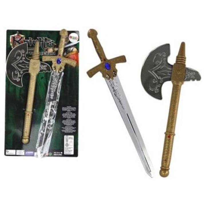 Set topor + sabie de jucarie, Leantoys, Efecte sonore, 3 ani+, 53 x 14 x 3 cm / 43 x 19 x 4 cm, Multicolor