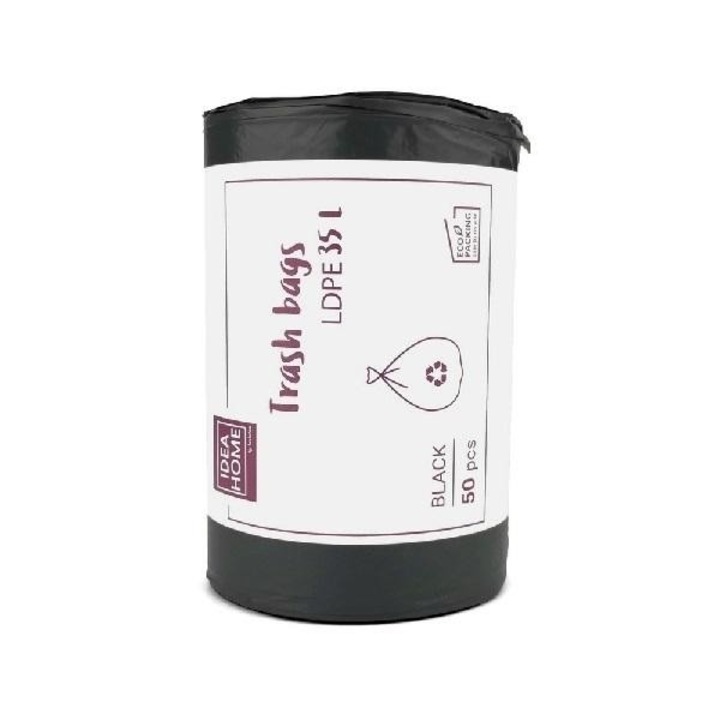 Комплект 50 торби за битови отпадъци Idea, 35л, черни, 87x87мм