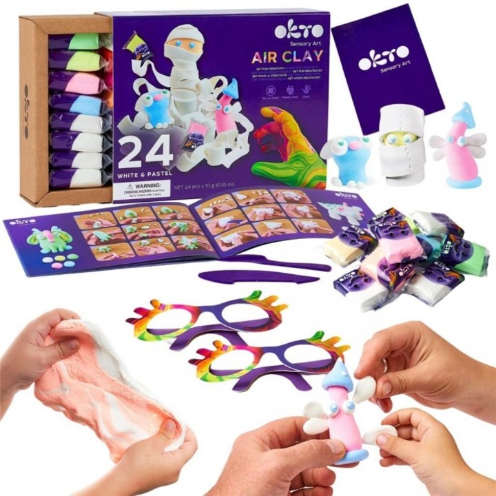 Set Artistic de Modelaj, Okto, Magic Slime, 24 piese, pastel, 60x42mm