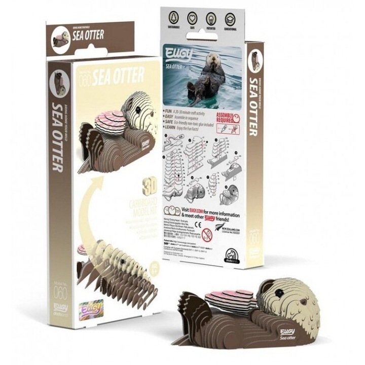 Puzzle 3D Eugy, Wydra, Eco-Friendly, Carton Reciclat, 83x188 mm, 6+ ani