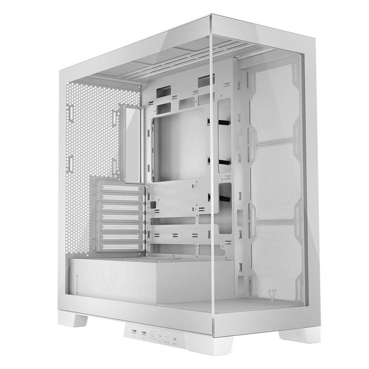 Modecom SPACE tok, C típusú USB, 3x2,5" és 1x3,5" rekesz, átlátszó oldallap, fehér, 461x235x505 mm