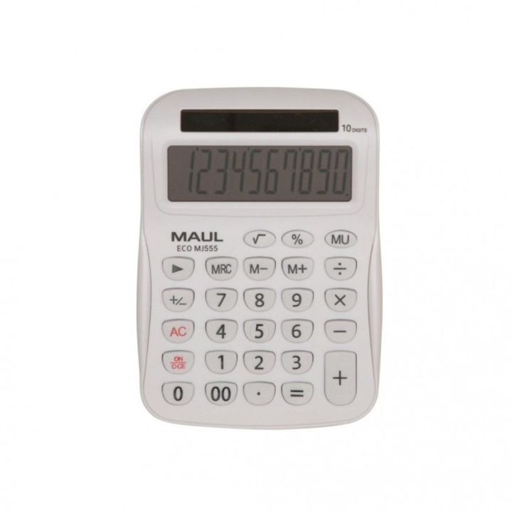 Настолен калкулатор MAUL ECO MJ555, 10-разряден дисплей, соларно захранване, бял, 187x121mm