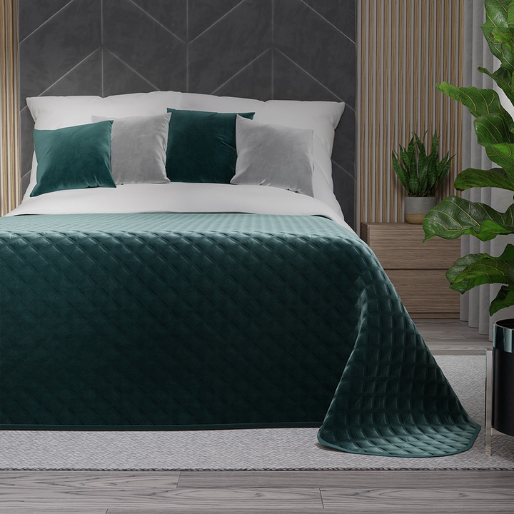 Декоративно одеяло Markizeta, полиестер, геометрично, 170x210см, тъмен тюркоаз