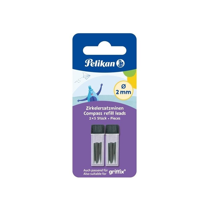 Комплект поводи за компас Pelikan Griffix, 2 мм, 2x5 части, блистер, 109x52 мм