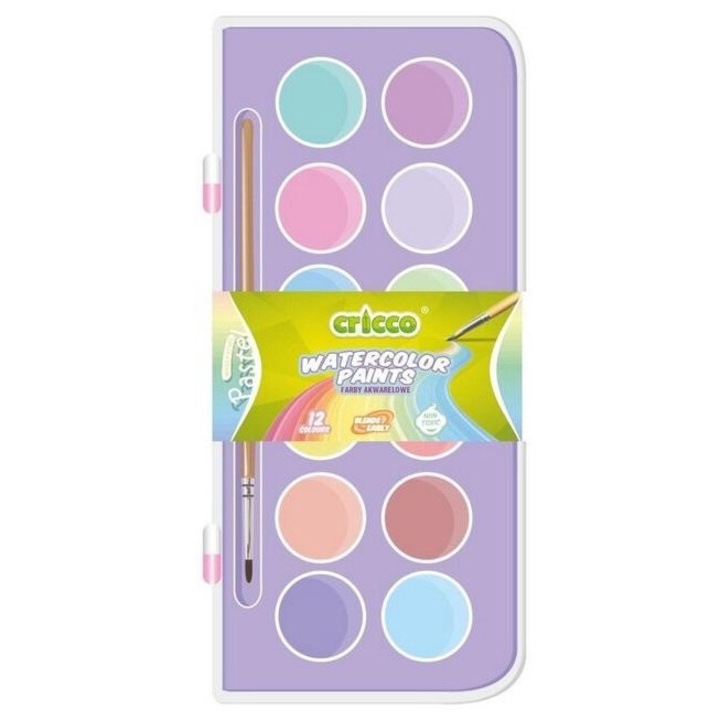 Acuarele pastel Cricco, 12 culori, cu pensula, 213x99mm