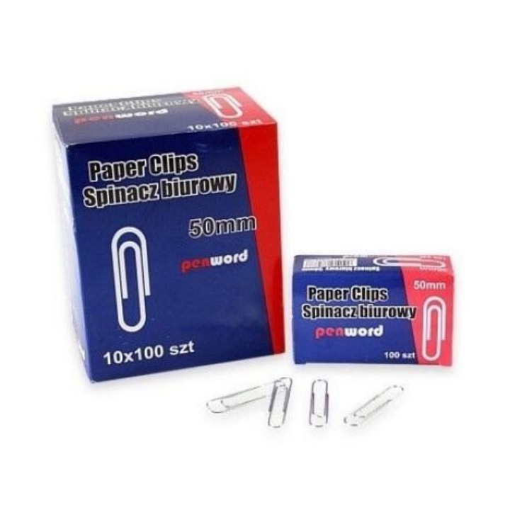 Комплект кламери, Penword, 50мм, 10 пакета х 100 броя, в кутия, 89x117 мм