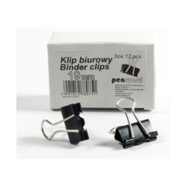 Комплект от 12 кламера за бюро Penword, 19 мм, в кутия, 165x75 мм