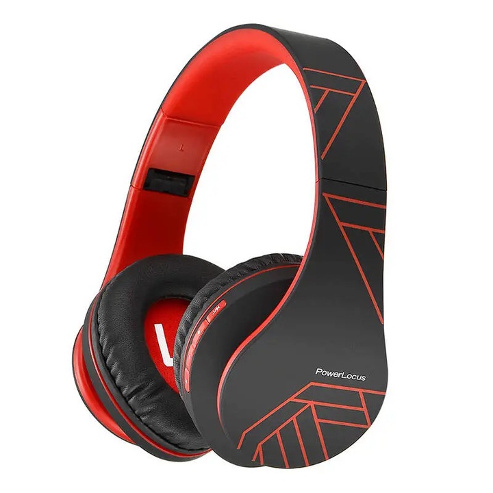 Casti Wireless PowerLocus P2, Bluetooth 5.3, microfon, negru-rosu, 168g