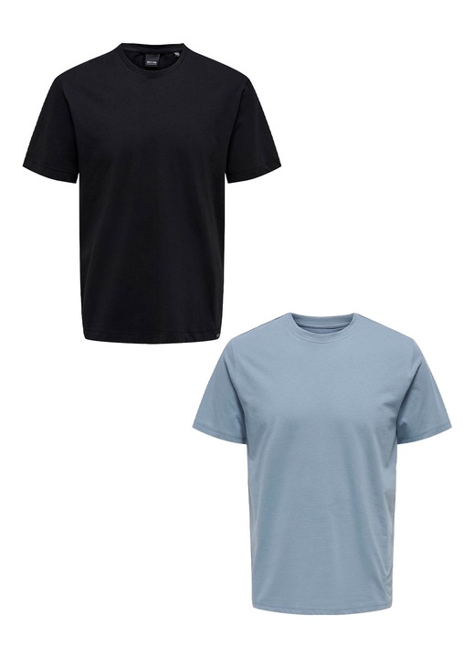 Férfi pamut pólók készletei, Fekete/Kék
