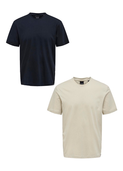 2 db-os férfi póló készlet, Only & Sons, pamut, barna/zöld, Bézs/Tengerészkék