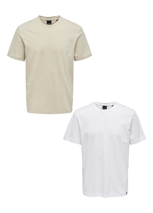 2 db-os férfi póló készlet, Only & Sons, pamut, fehér/bézs, Fehér/Bézs