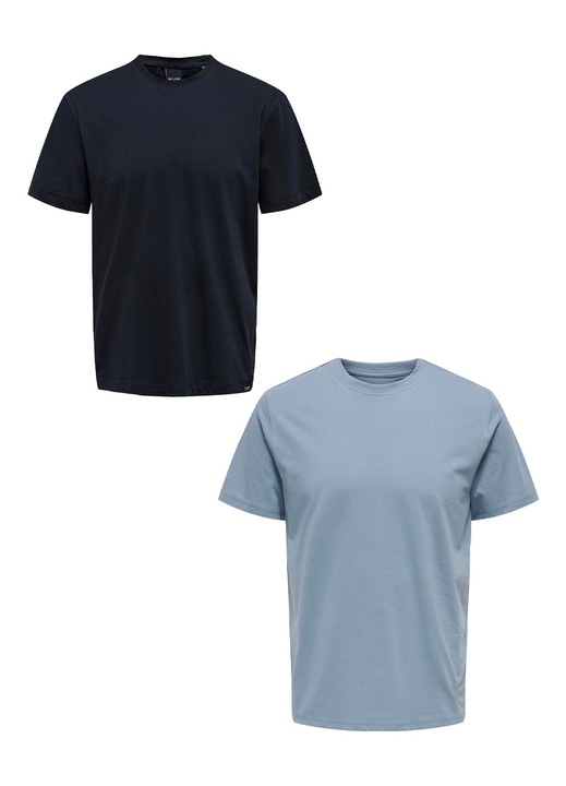 2 db-os férfi póló készlet, Only & Sons, pamut, sötétkék/világoskék, Világoskék/Tengerészkék