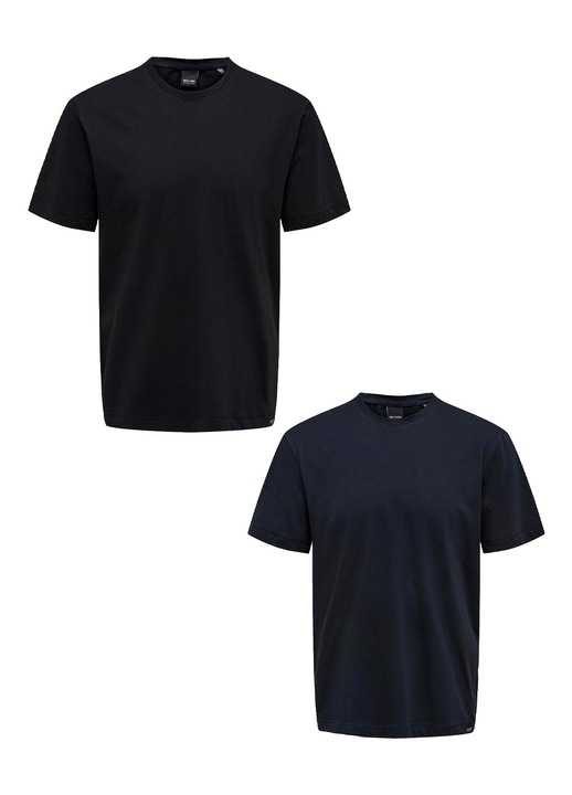 2 db-os férfi póló készlet, Only & Sons, pamut, fekete/kék, S INTL