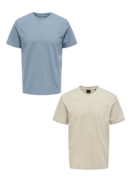 2 db-os férfi póló készlet, Only & Sons, pamut, kék/bézs, XS INTL