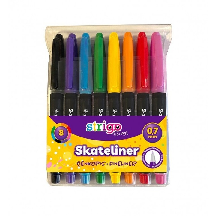 Комплект химикалки Strigo Skateliner, връх 0,7 мм, многоцветни, 8 бр., 108x146 мм