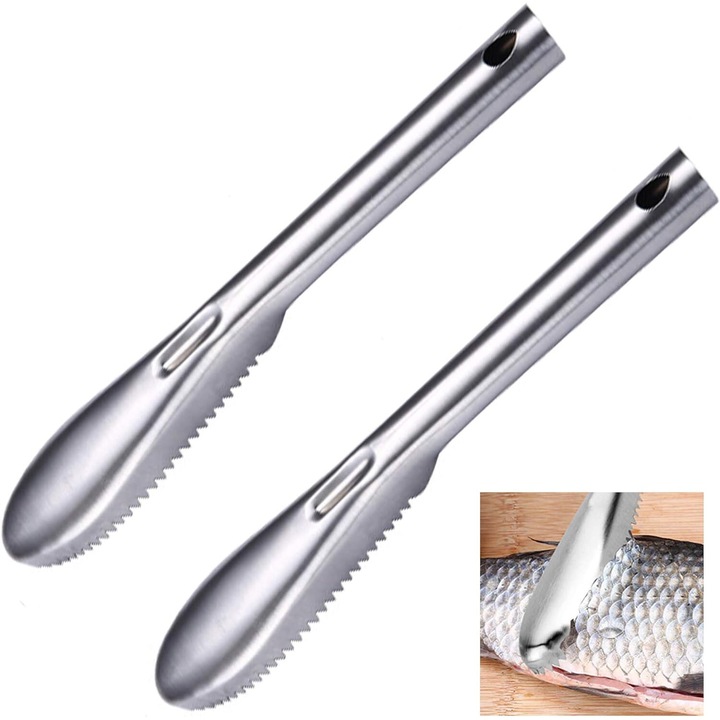 Perie pentru curatat peste Enforose, din otel inoxidabil, design ergonomic, set 2 bucati