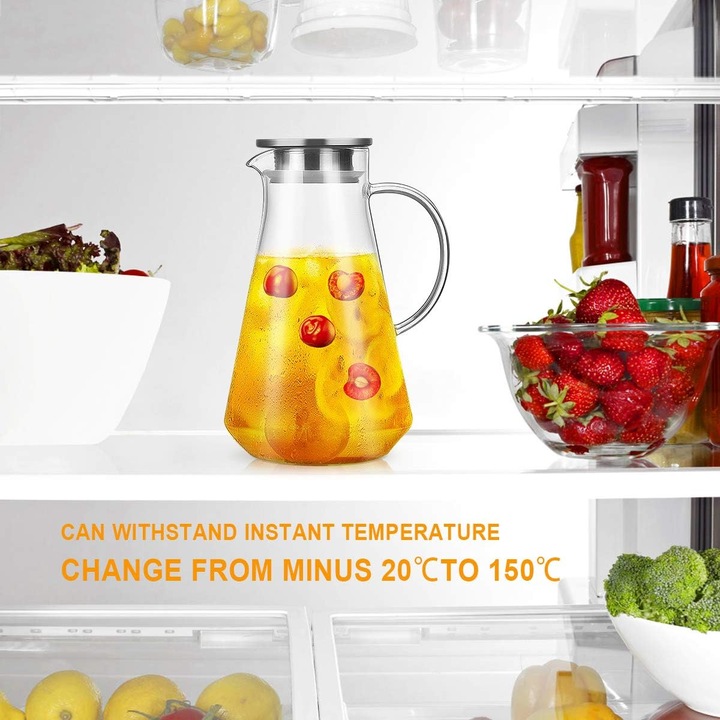 Üveg teáskanna 1.5L rozsdamentes acél fedél átlátszó 8.2x9.5x17cm