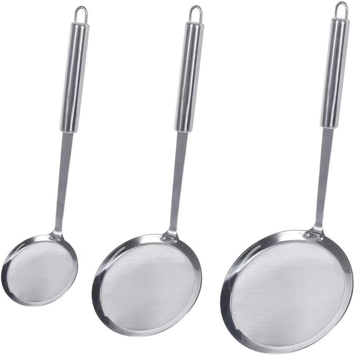 Sita cu plasa fina, Enforose, set de 3 piese, din otel inoxidabil 304, maner ergonomic, rezistent la caldura