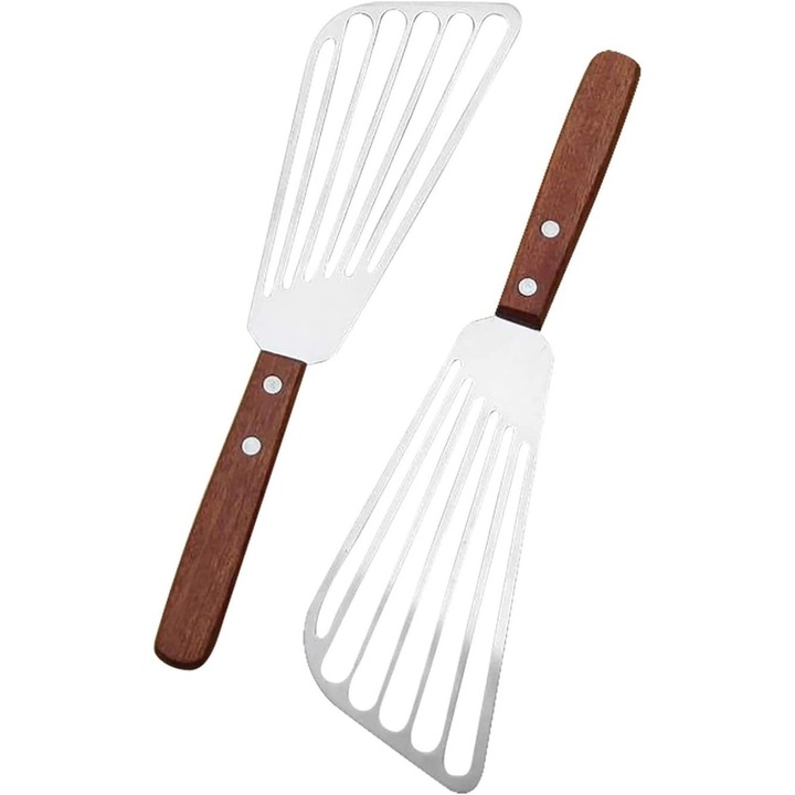 Enforose grill spatula készlet, 2 darab, fa fogantyú, 6.5" penge, 3" szélesség, 11" hosszúság