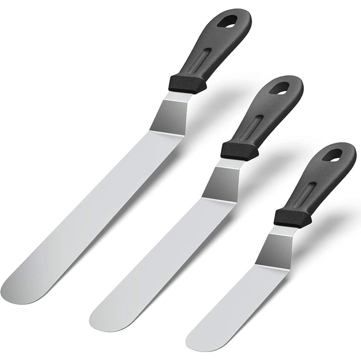 Enforose professzionális tortadíszítő szerszámkészlet, szögletes rozsdamentes acél spatulák, 3 darabos, ergonomikus fogantyú, könnyen tisztítható