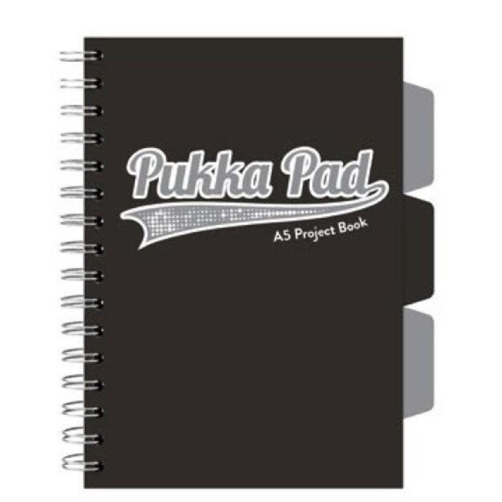 Set 3 caiete Project Book, Pukka, A5, 200 pagini, negru, 176x219mm