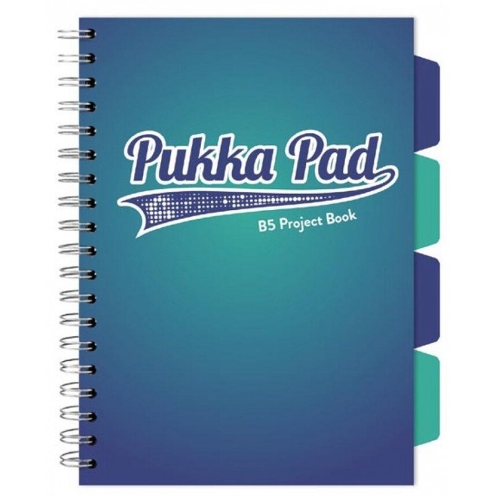 Set 3 Caiete Pukka, Blue Project Book, B5, 200 pagini, 80g/mp, 4 separatoare, albastru, 213x261 mm