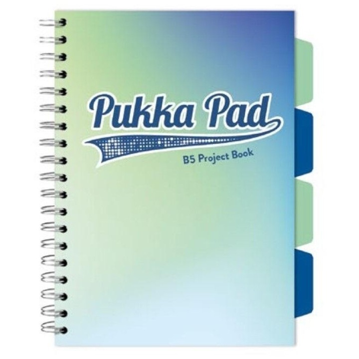 Set 3 caiete Pukka Seafoam, B5, 200 pagini, 80g/mp, 4 separatoare, 211x259mm