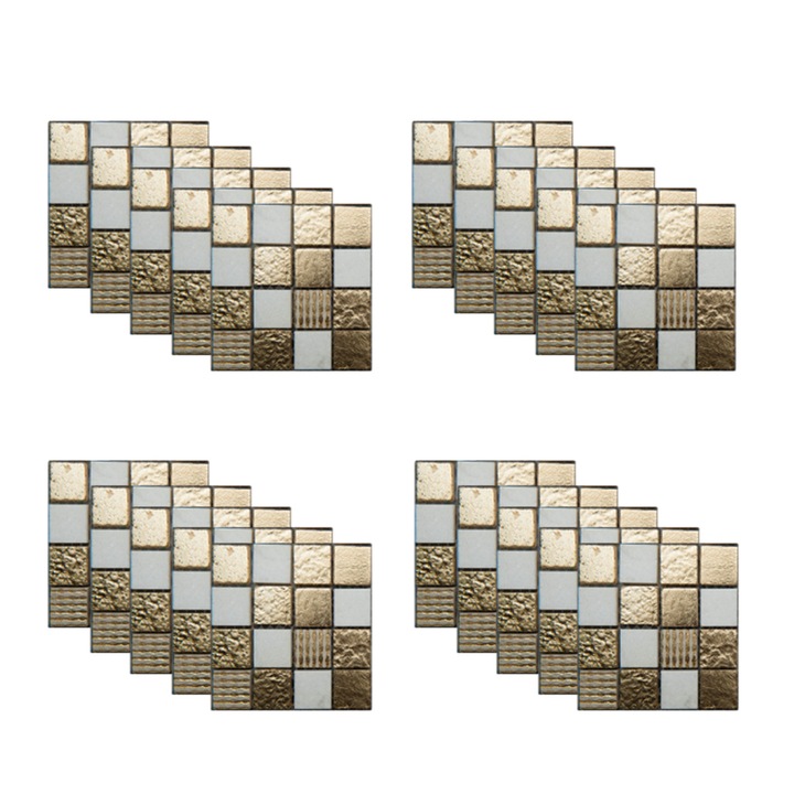 Placa autoadeziva pentru perete QttvbTna, stil mozaic, PVC, 15x15cm, set 20 bucati
